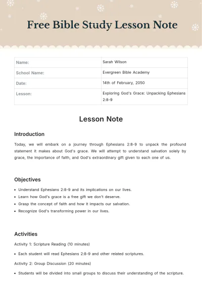 Free Bible Study Lesson Note Template to Edit Online
