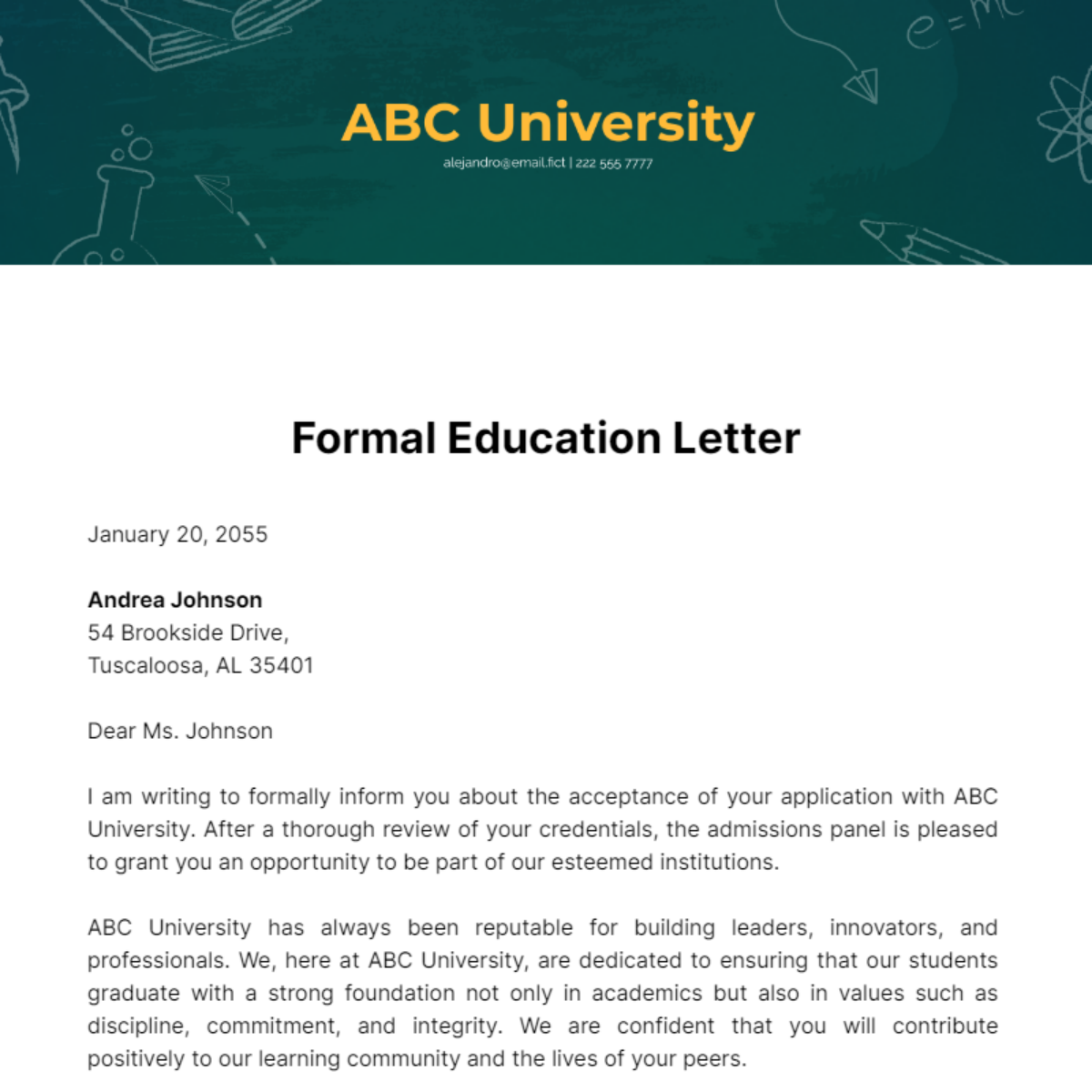 Formal Education Letter Template
