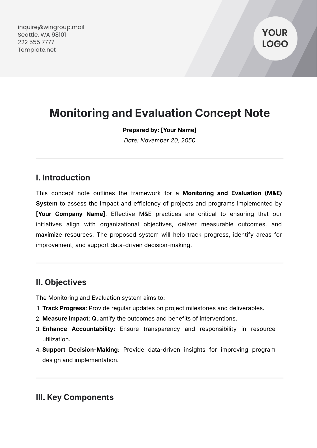 Monitoring and Evaluation Concept Note Template