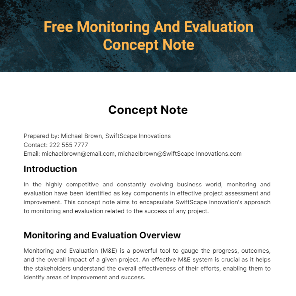 Free Monitoring and Evaluation Concept Note Template