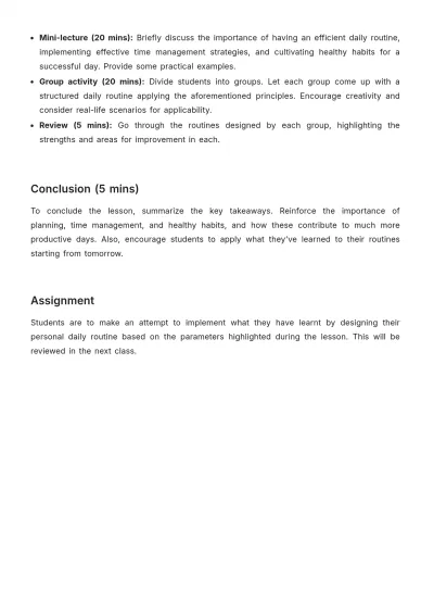 Free Daily Routine Lesson Note Template to Edit Online