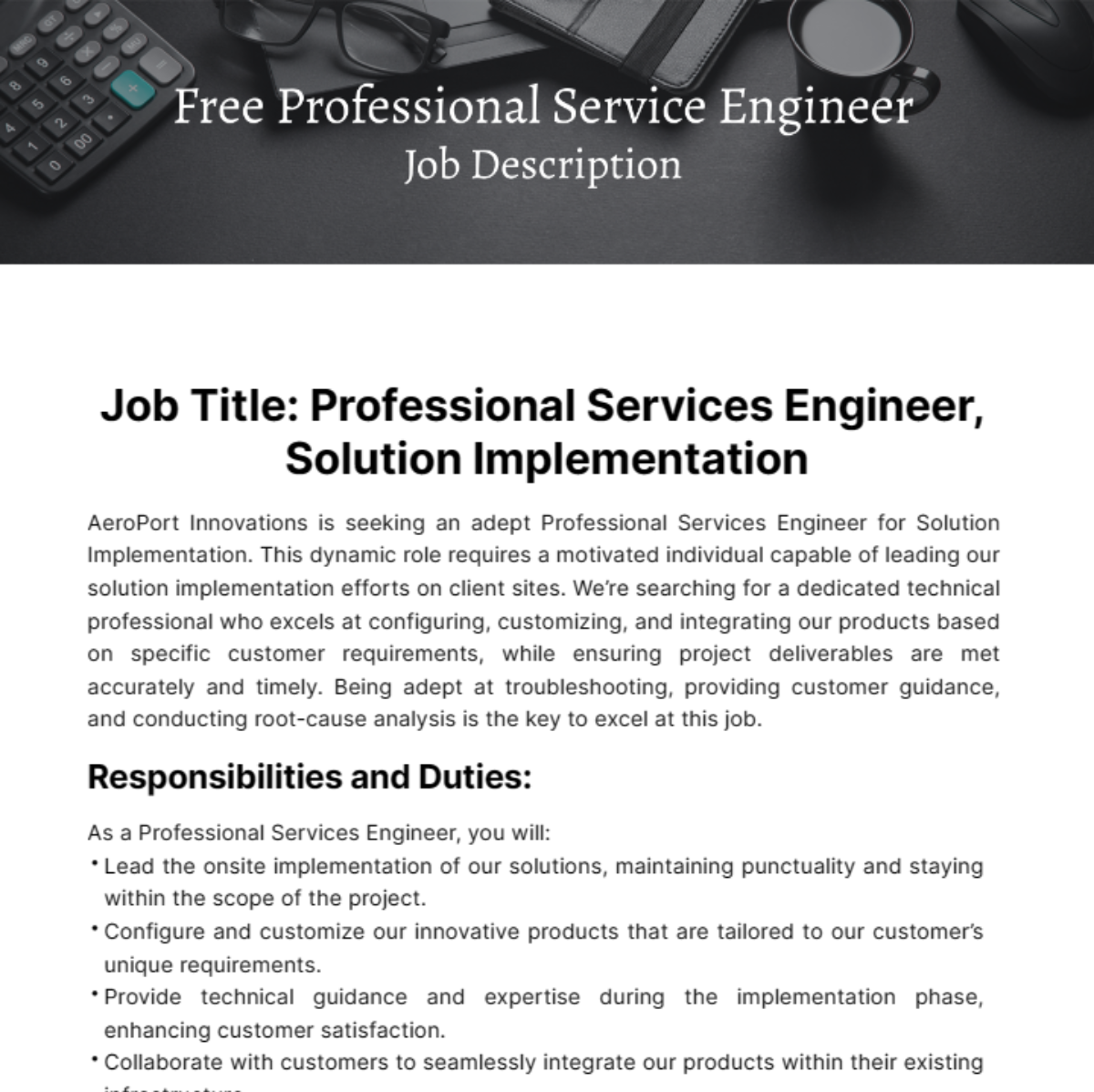 Professional Services Engineer Job Description Template