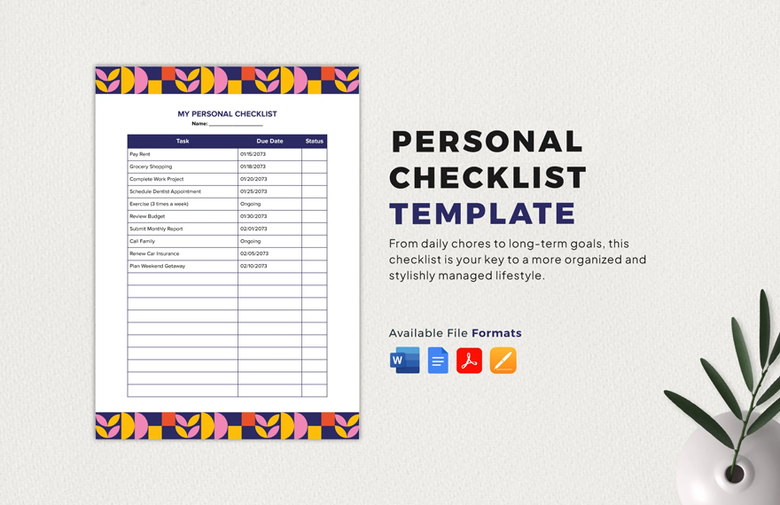 Free Personal Checklist Template in Word, Google Docs, PDF, Apple Pages