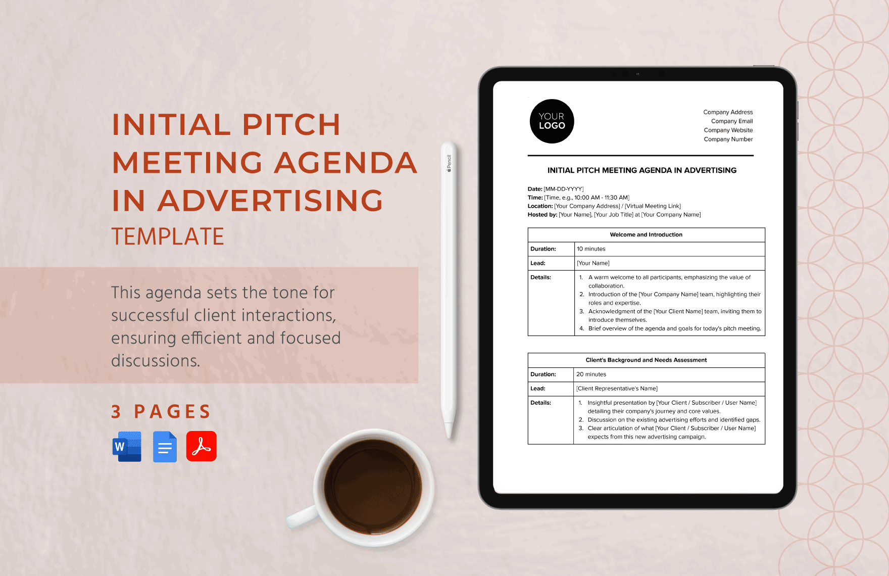 Initial Pitch Meeting Agenda in Advertising Template