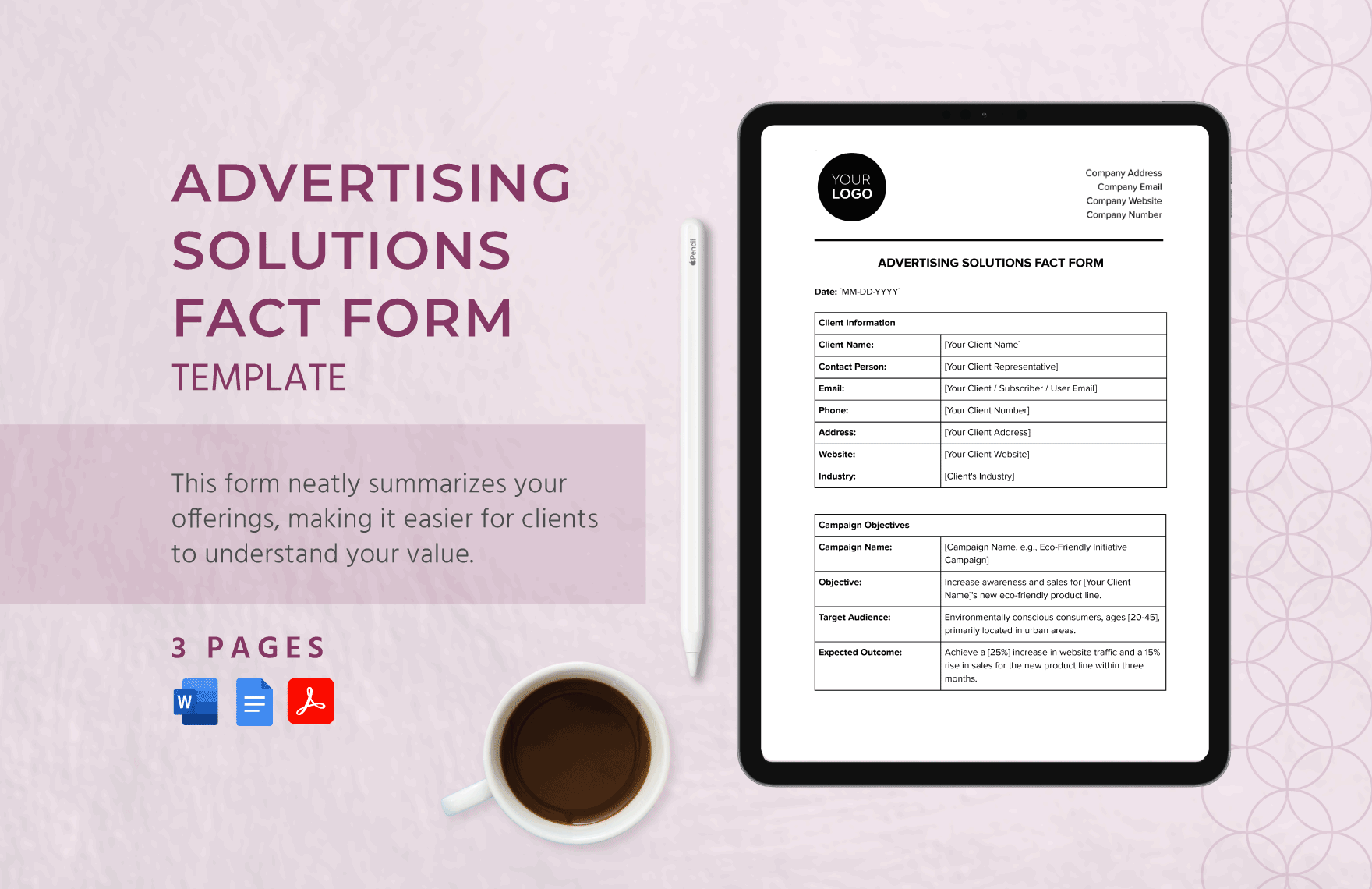 Advertising Solutions Fact Form Template in Word, Google Docs, PDF