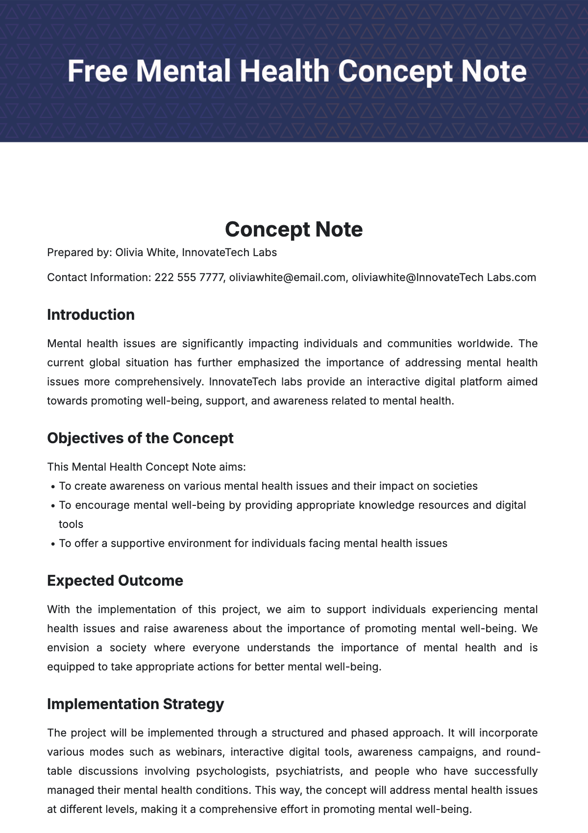 Mental Health Concept Note Template - Edit Online & Download