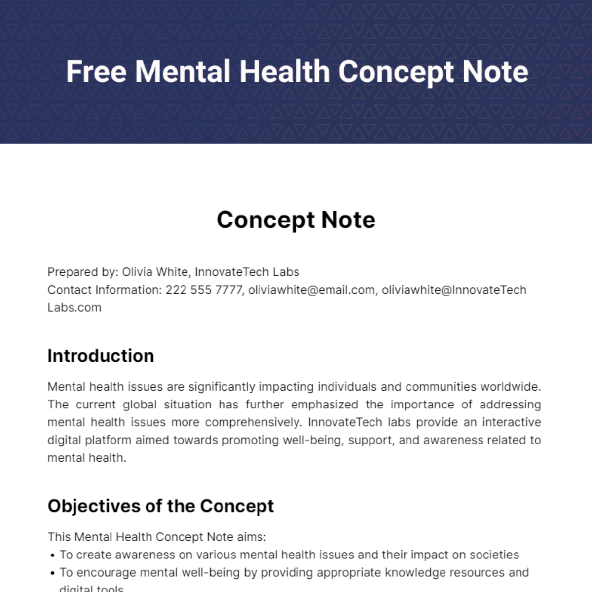 Free Mental Health Concept Note Template
