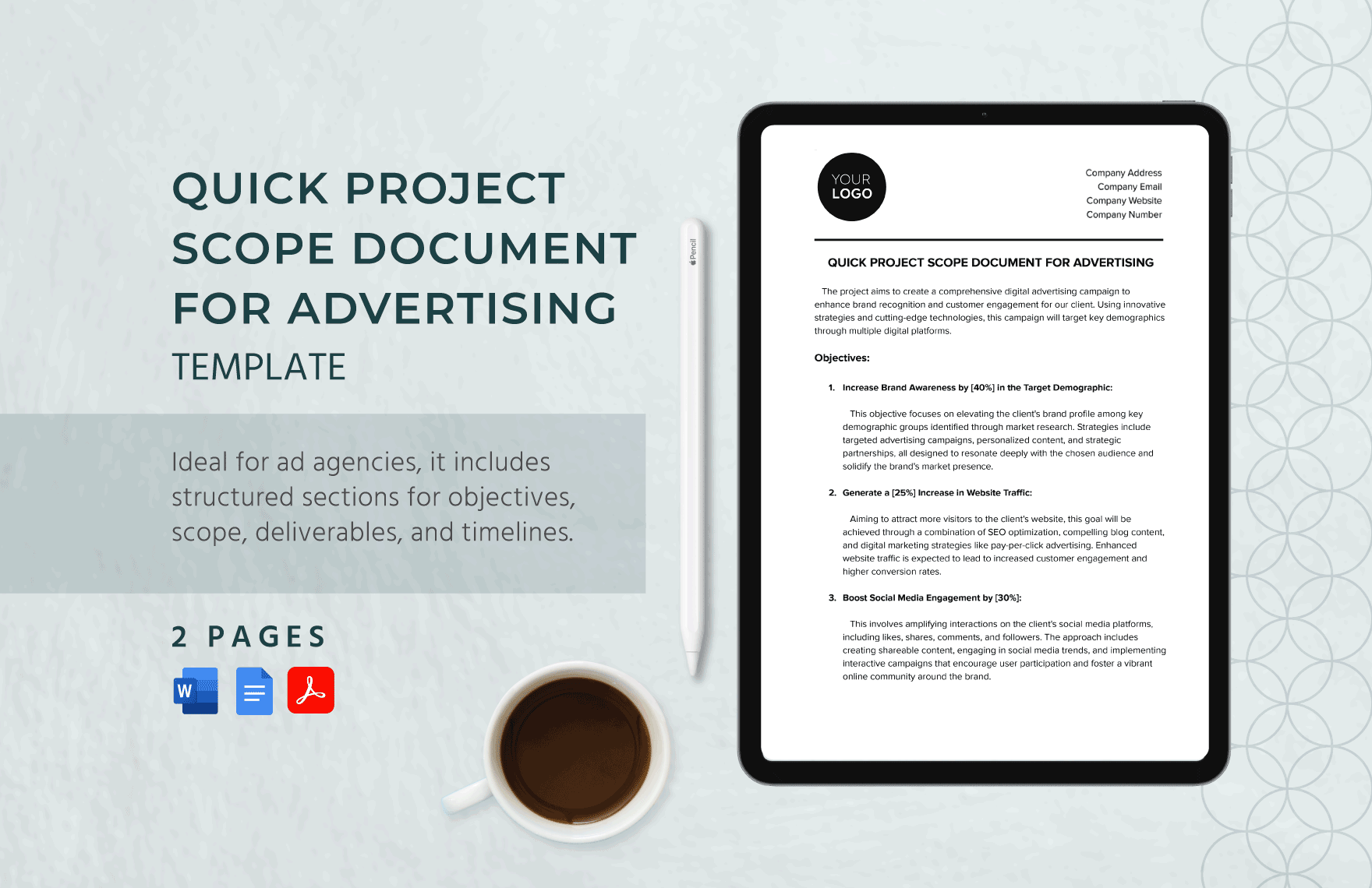 Quick Project Scope Document for Advertising Template in Word, Google Docs, PDF