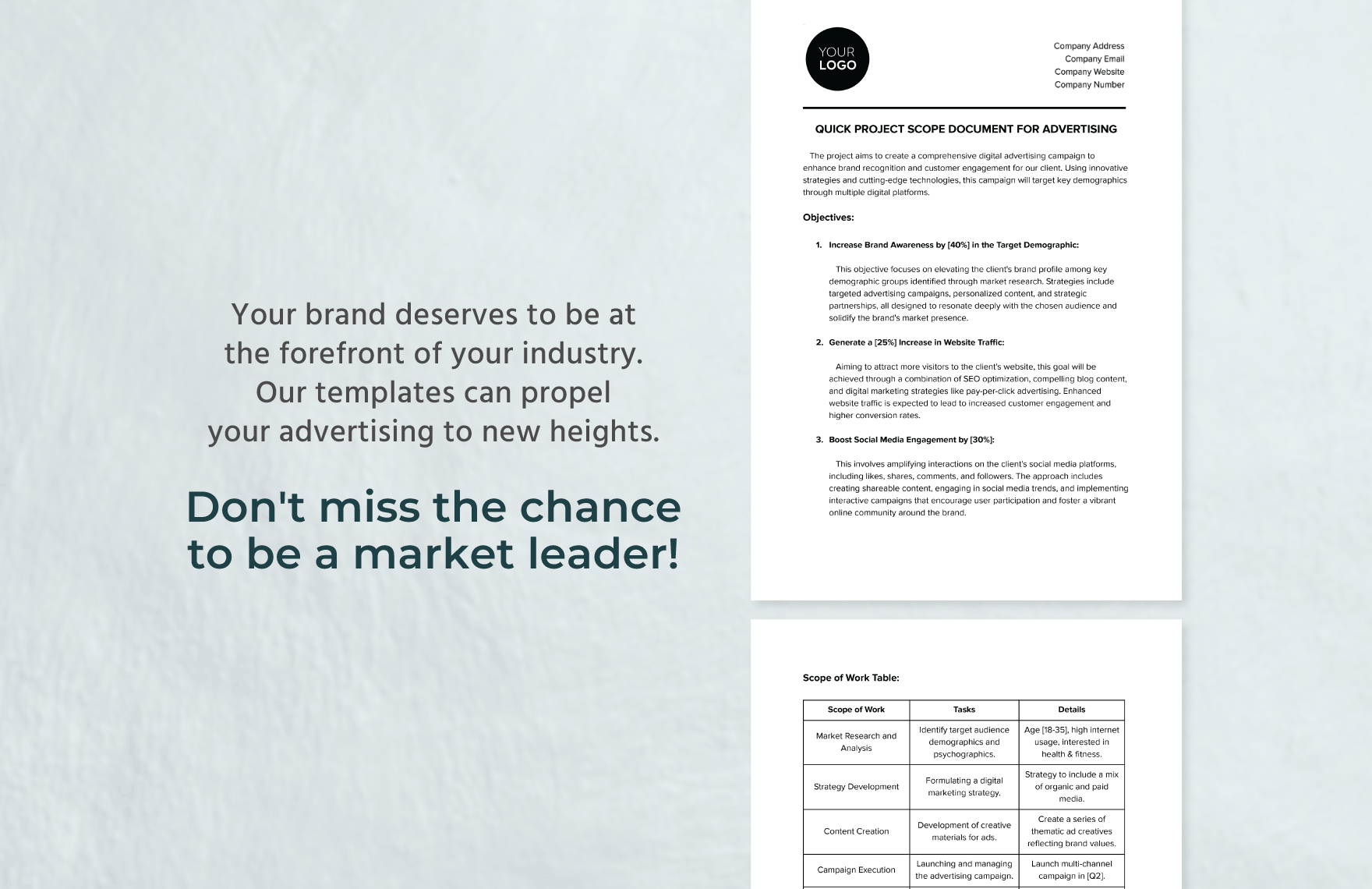 Quick Project Scope Document for Advertising Template