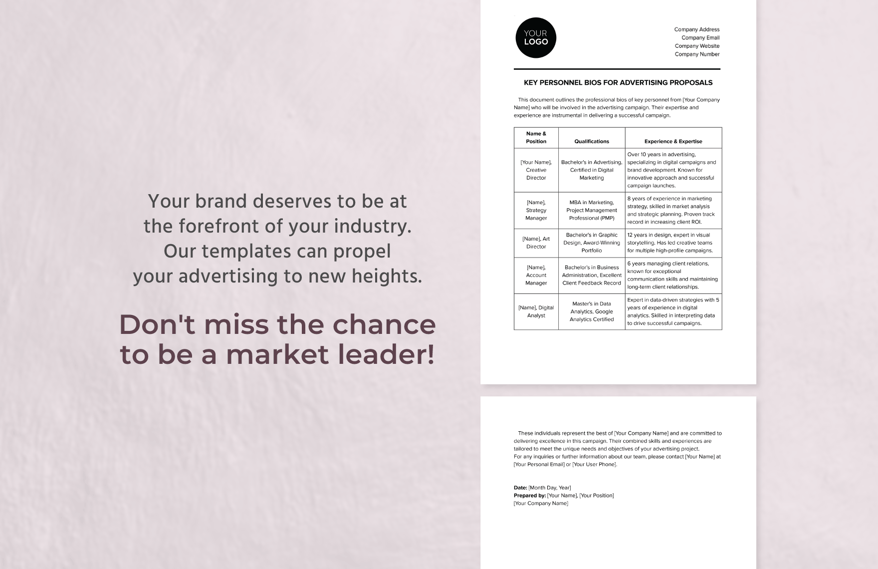 Key Personnel Bios for Advertising Proposals Template