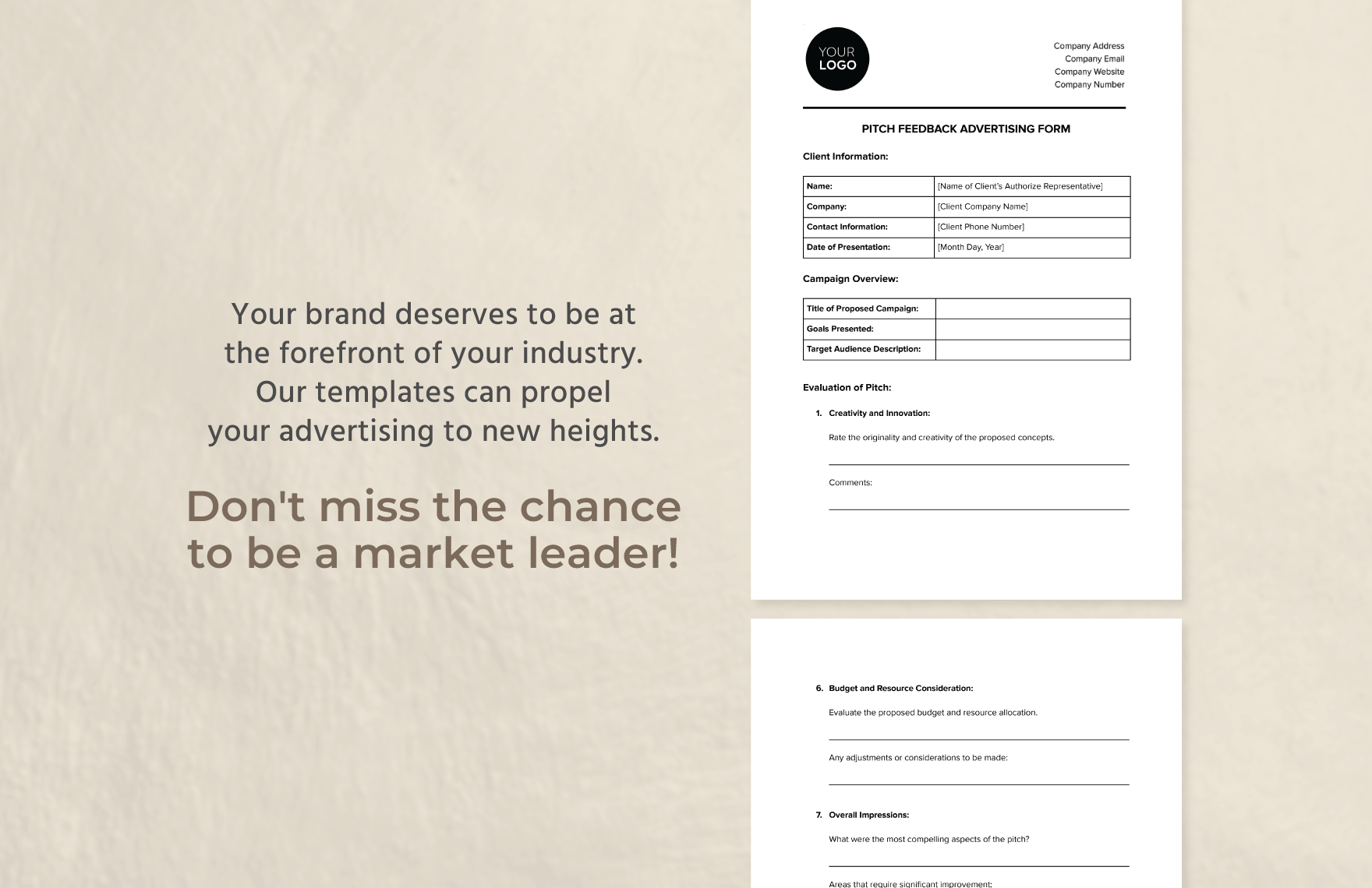 Pitch Feedback Advertising Form Template