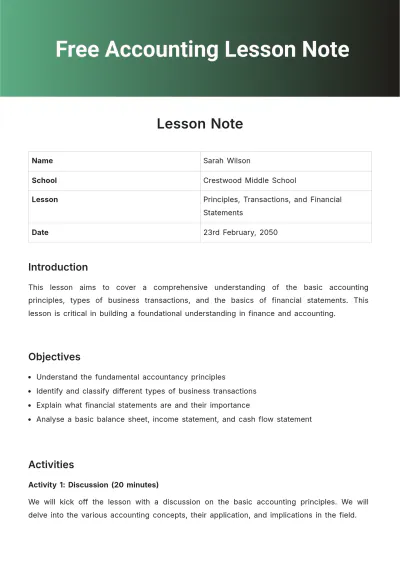 Free Accounting Lesson Note Template to Edit Online