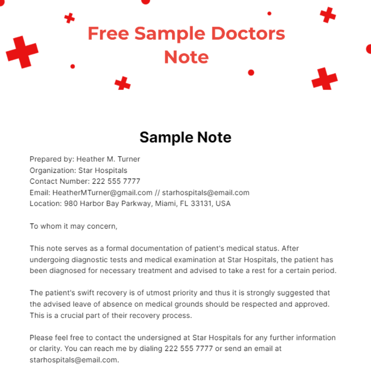 Sample Doctors Note Template