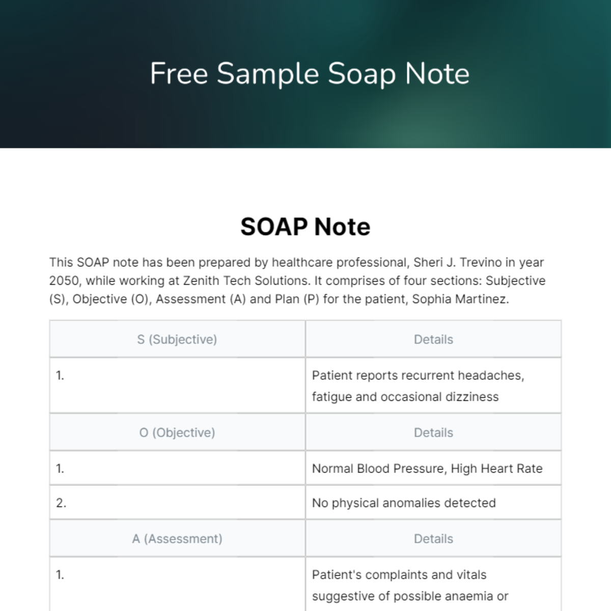 Sample Soap Note Template