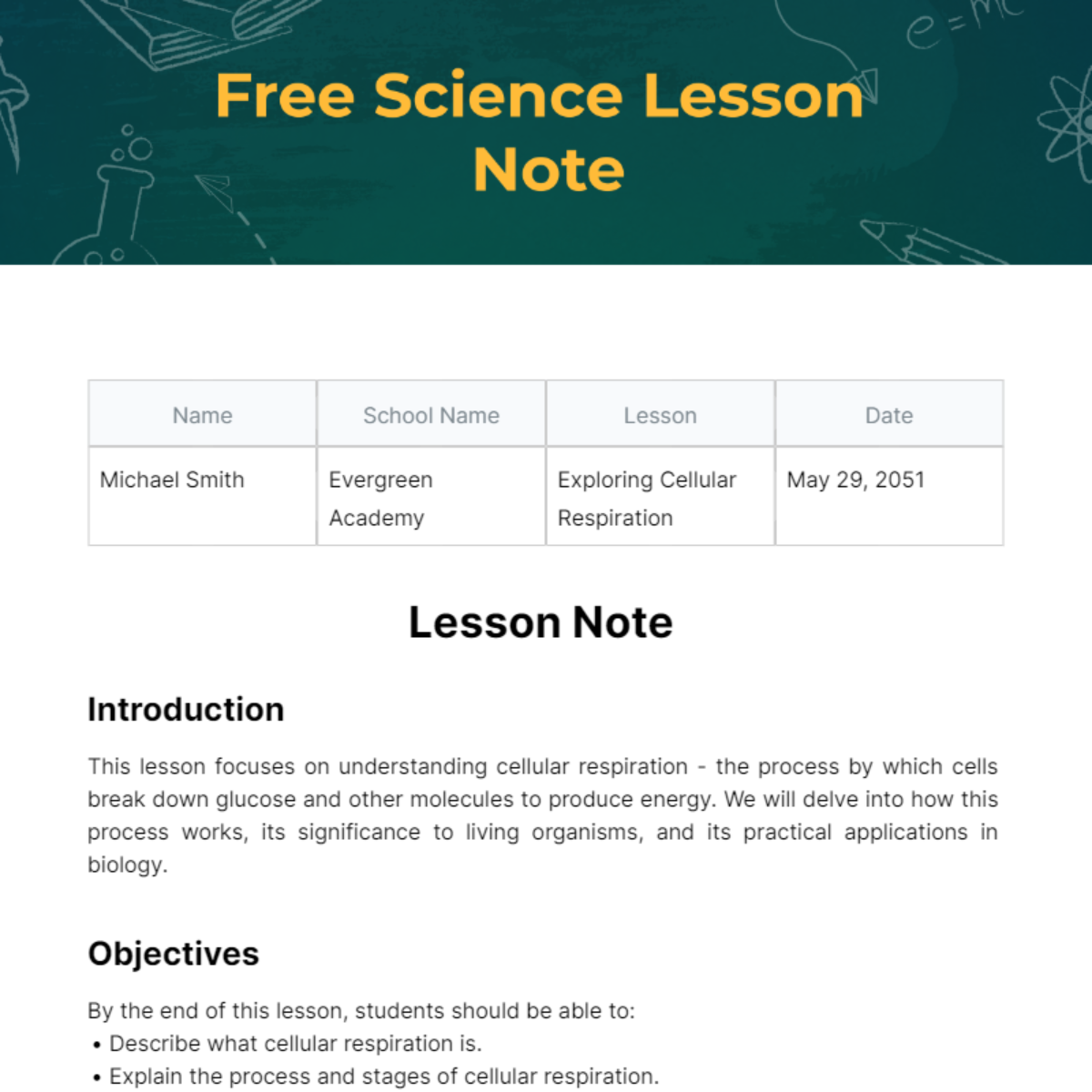 Science Lesson Note Template