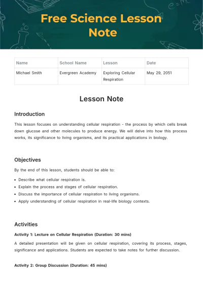 Free Science Lesson Note Template to Edit Online