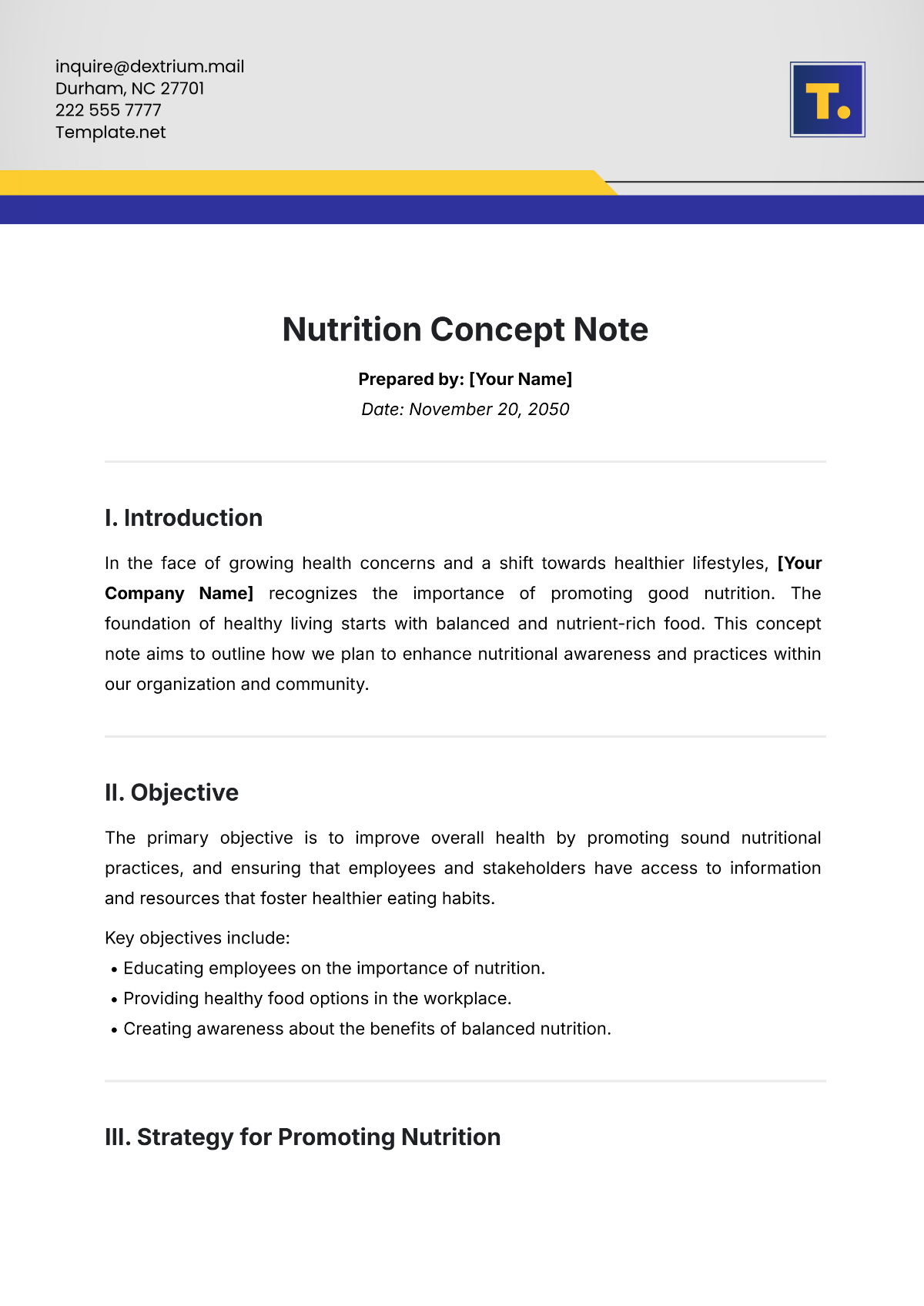 Nutrition Concept Note Template