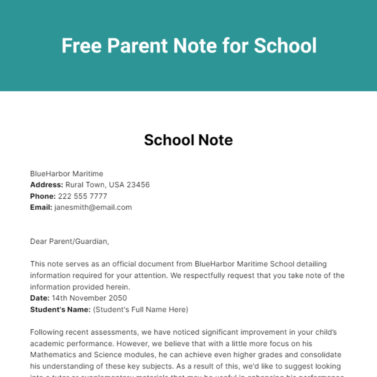 Parent Note for School Template