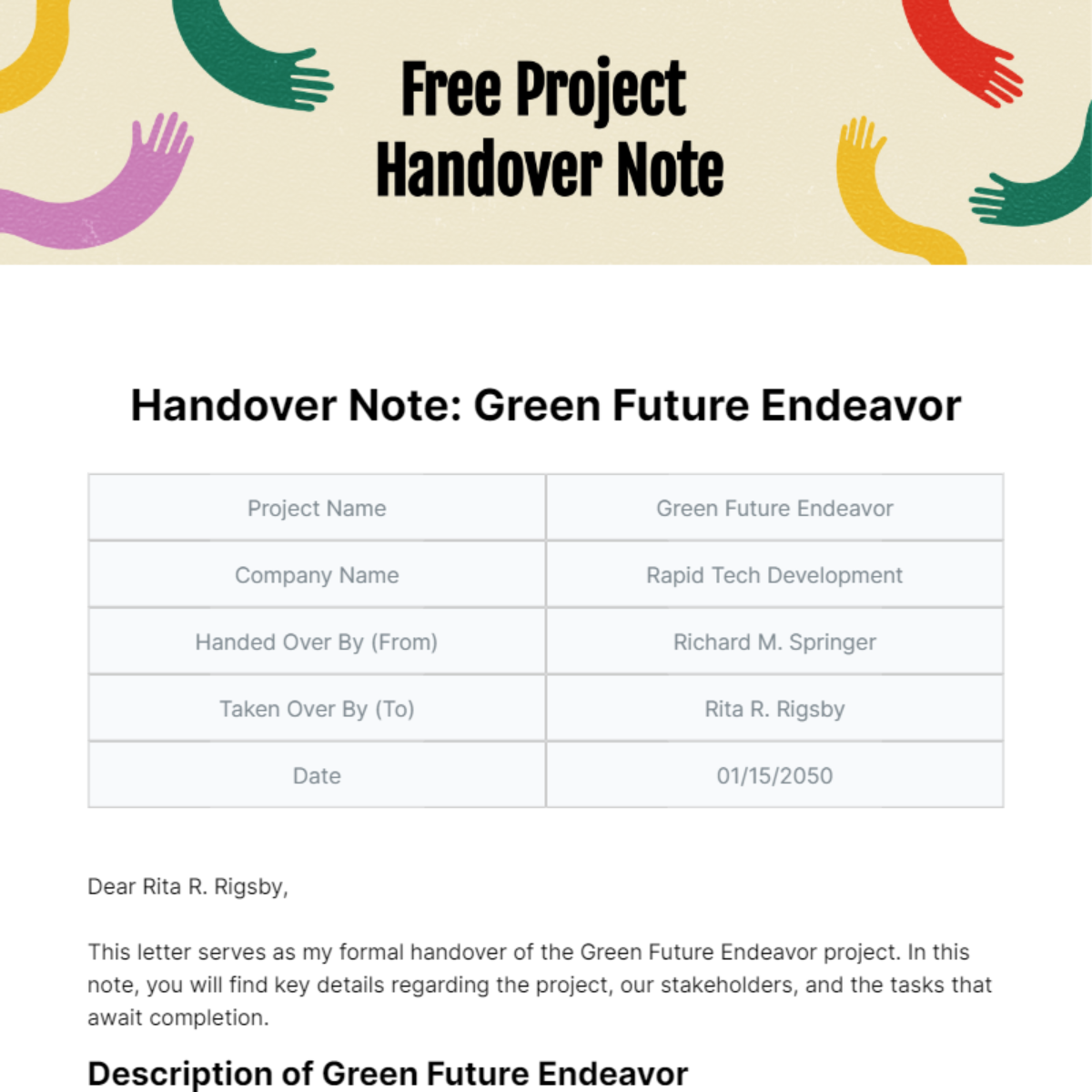 Project Handover Note Template