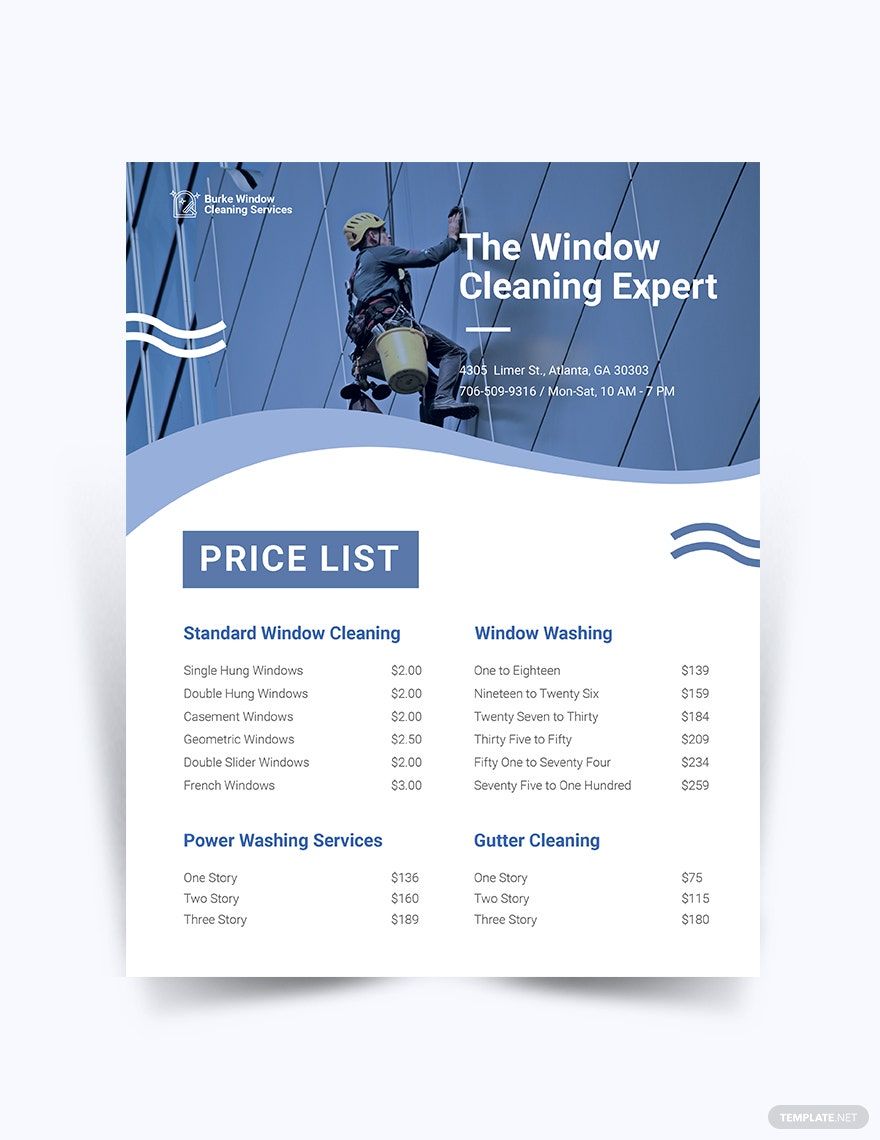 Window Cleaning Price List Template Google Docs, Illustrator, Word