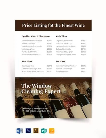 Wine Price List Template