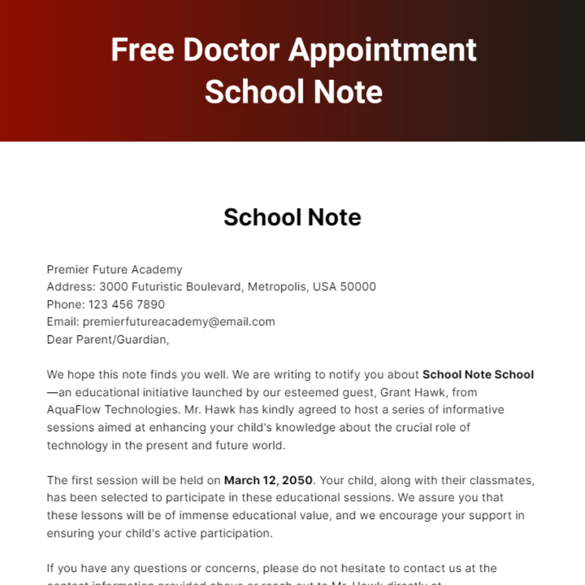 Free Doctor Appointment School Note Template