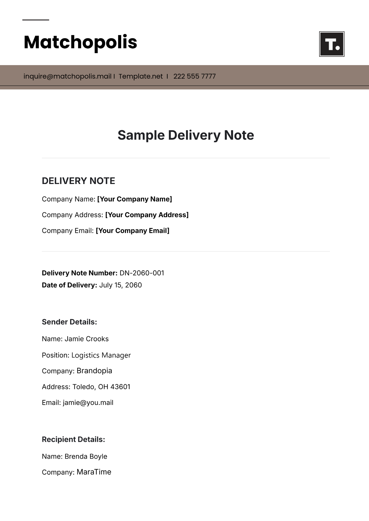 Free Dispatch Note Template To Edit Online