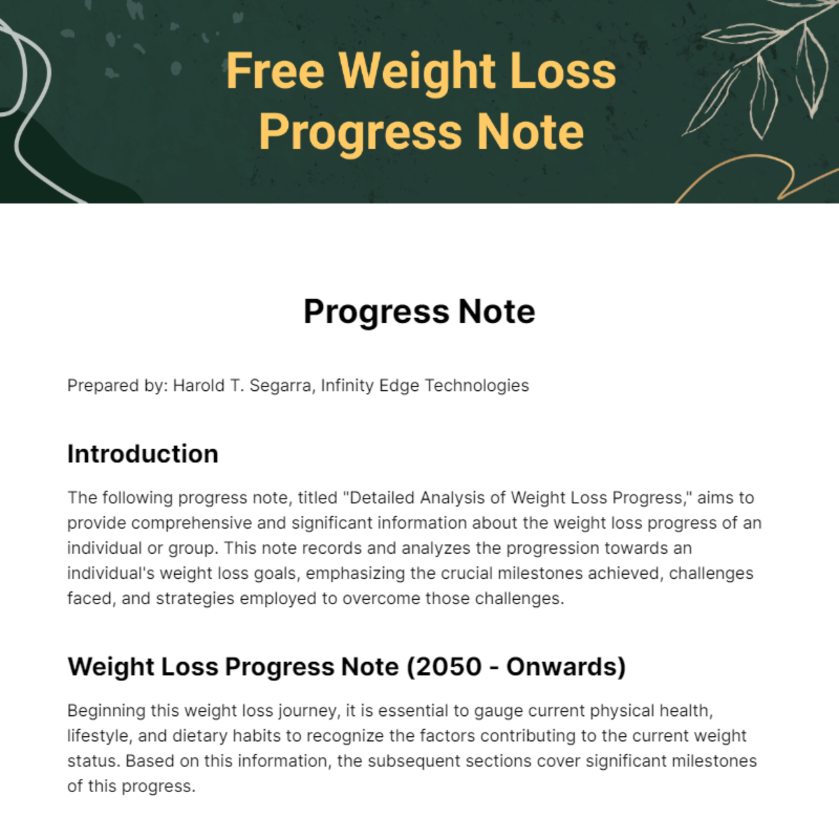 Weight Loss Progress Note Template