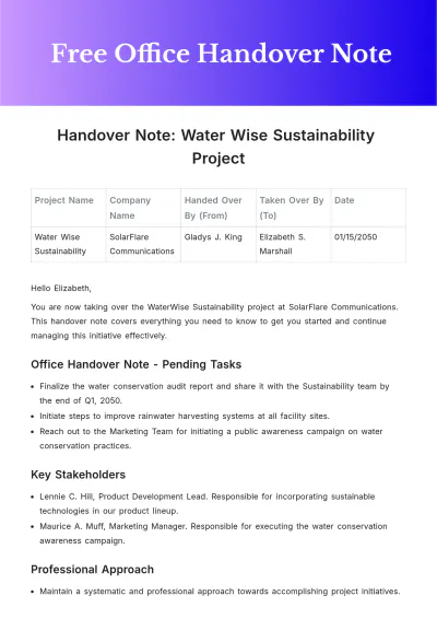 Free Office Handover Note Template to Edit Online