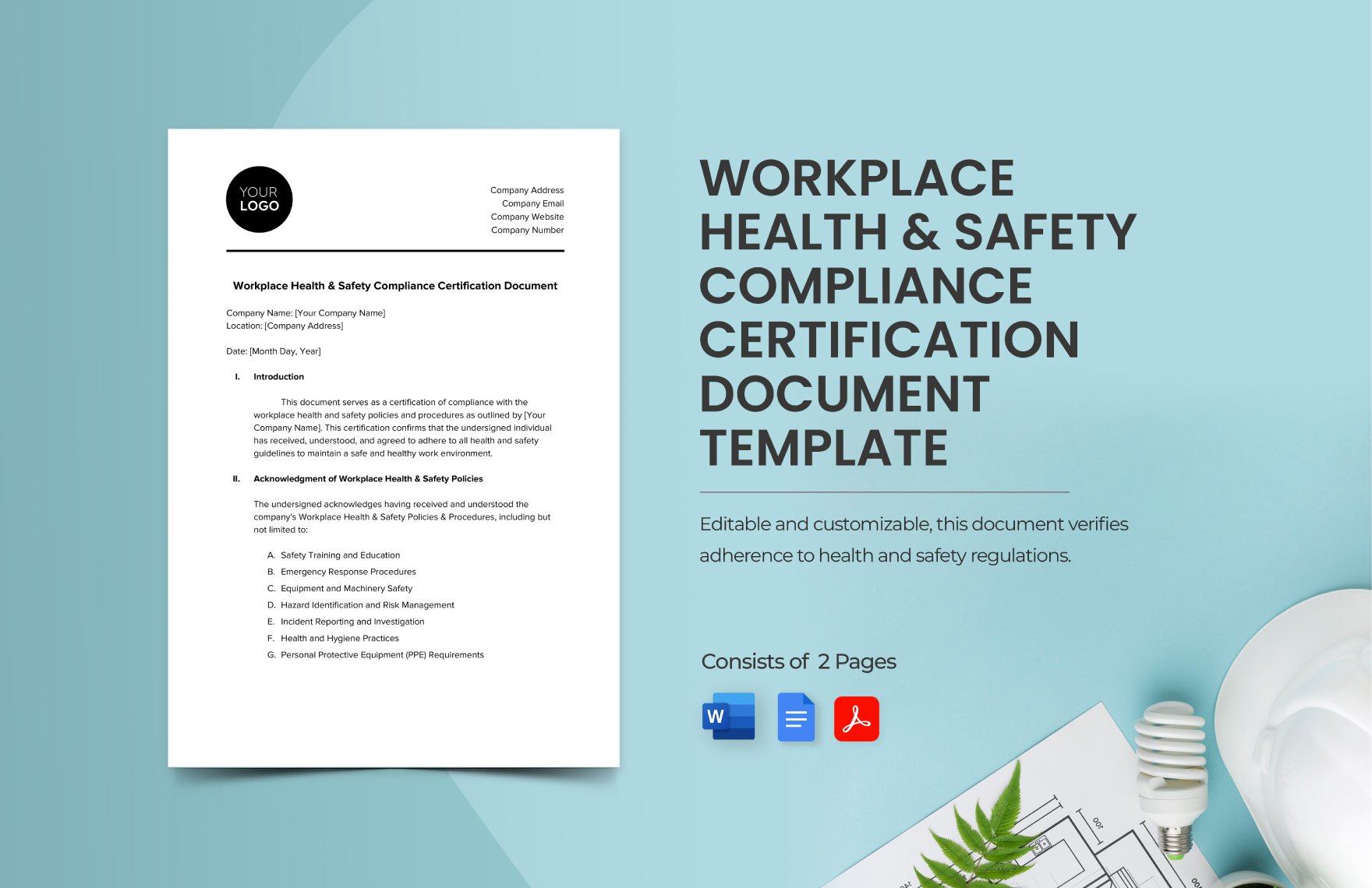 Workplace Health & Safety Compliance Certification Document Template in Word, Google Docs, PDF