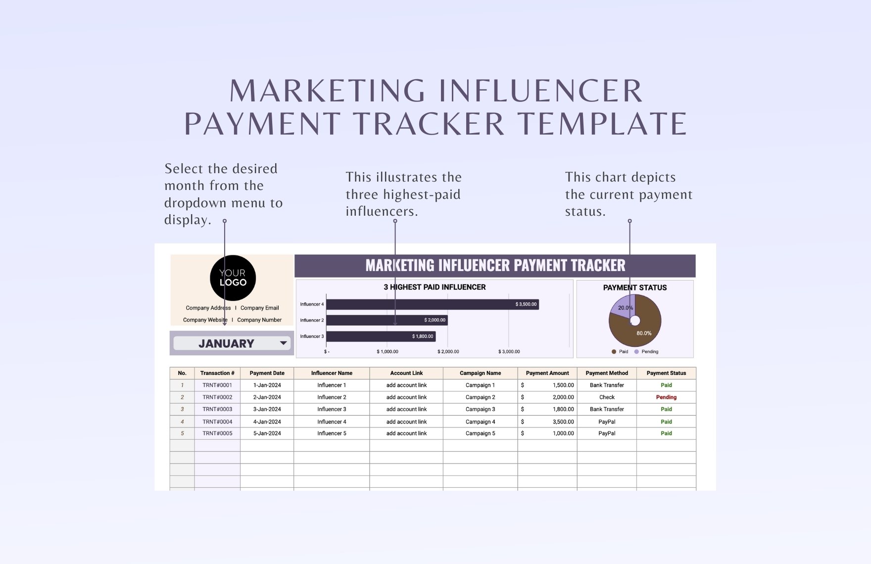 Marketing Influencer Payment Tracker Template