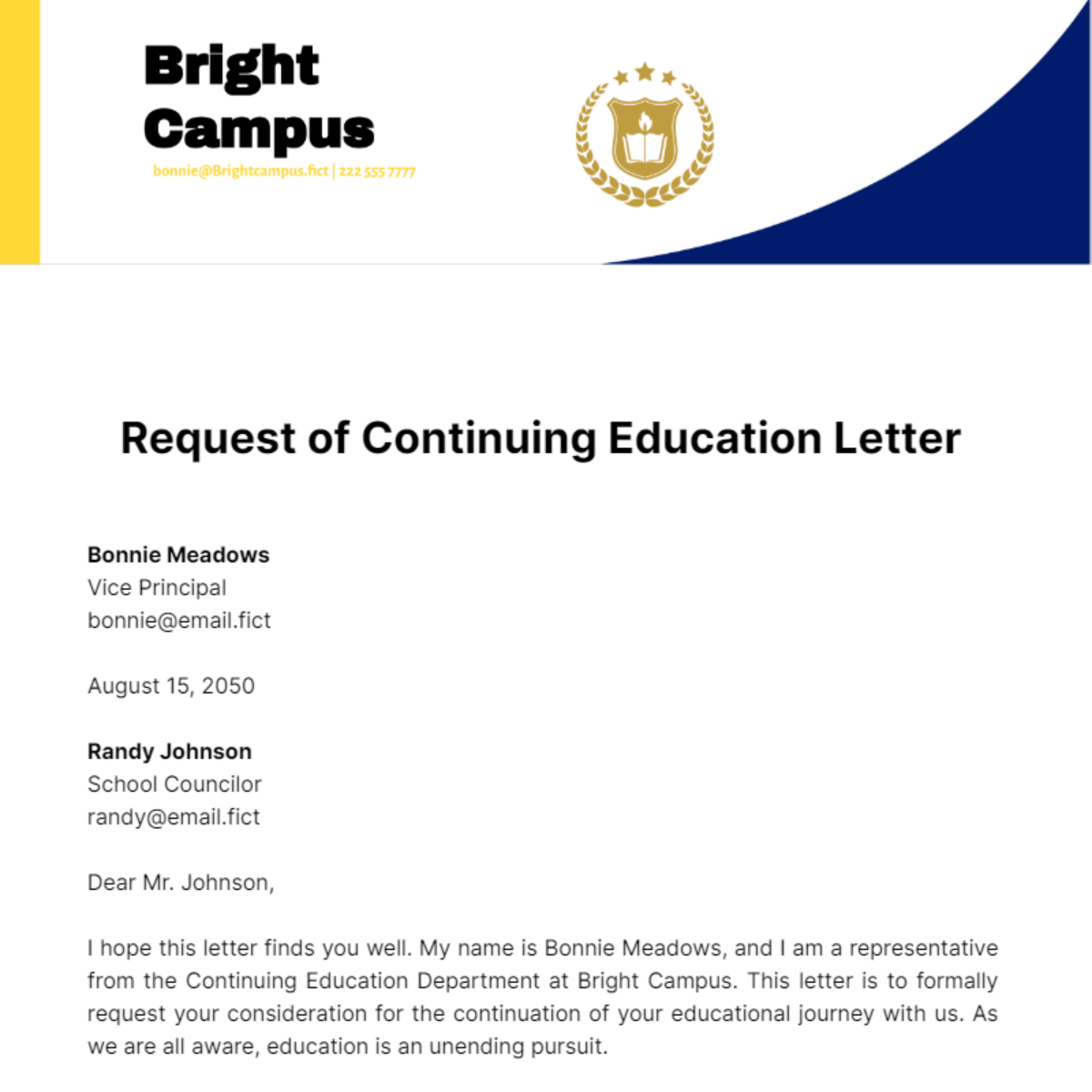 Request of Continuing Education Letter Template