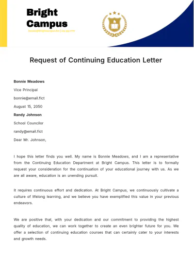 Free Request of Continuing Education Letter Template to Edit Online