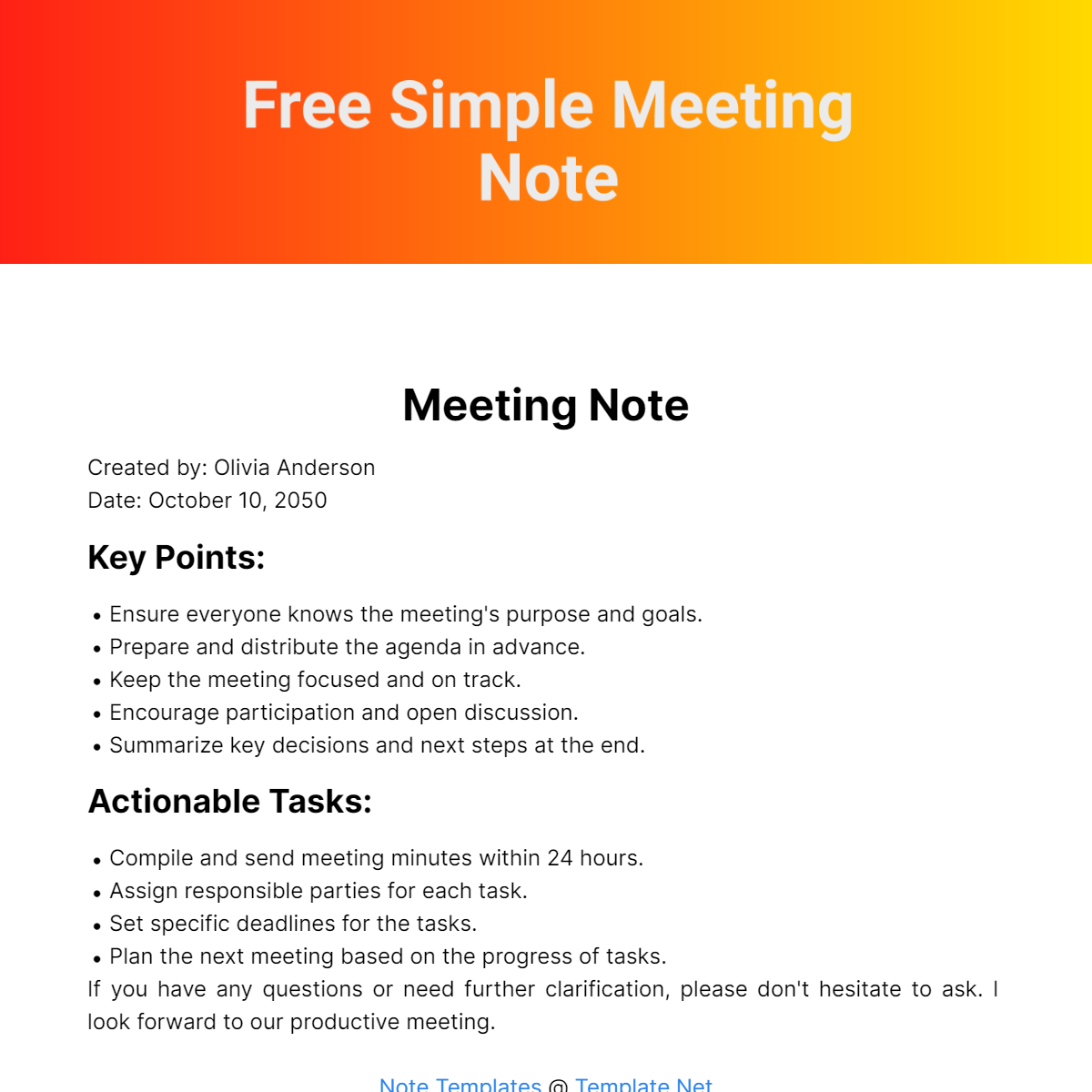 Simple Meeting Note Template