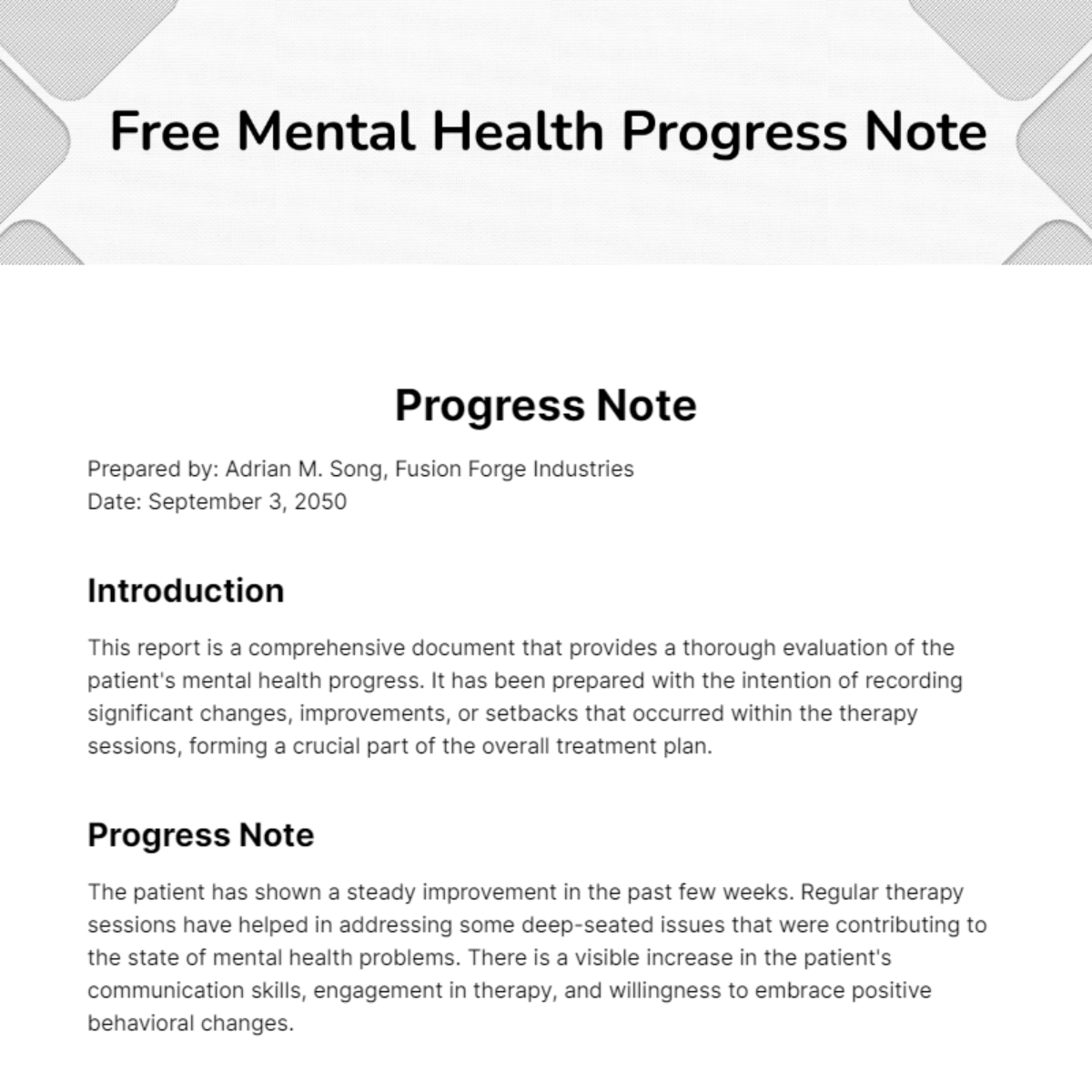 Mental Health Progress Note Template