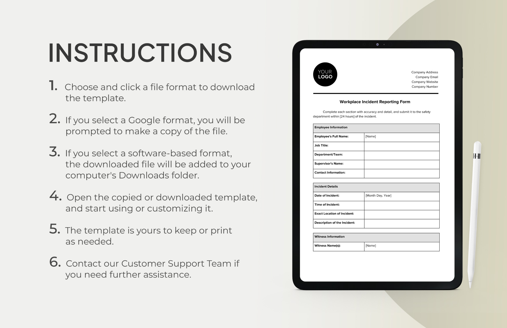 Workplace Incident Reporting Form Template