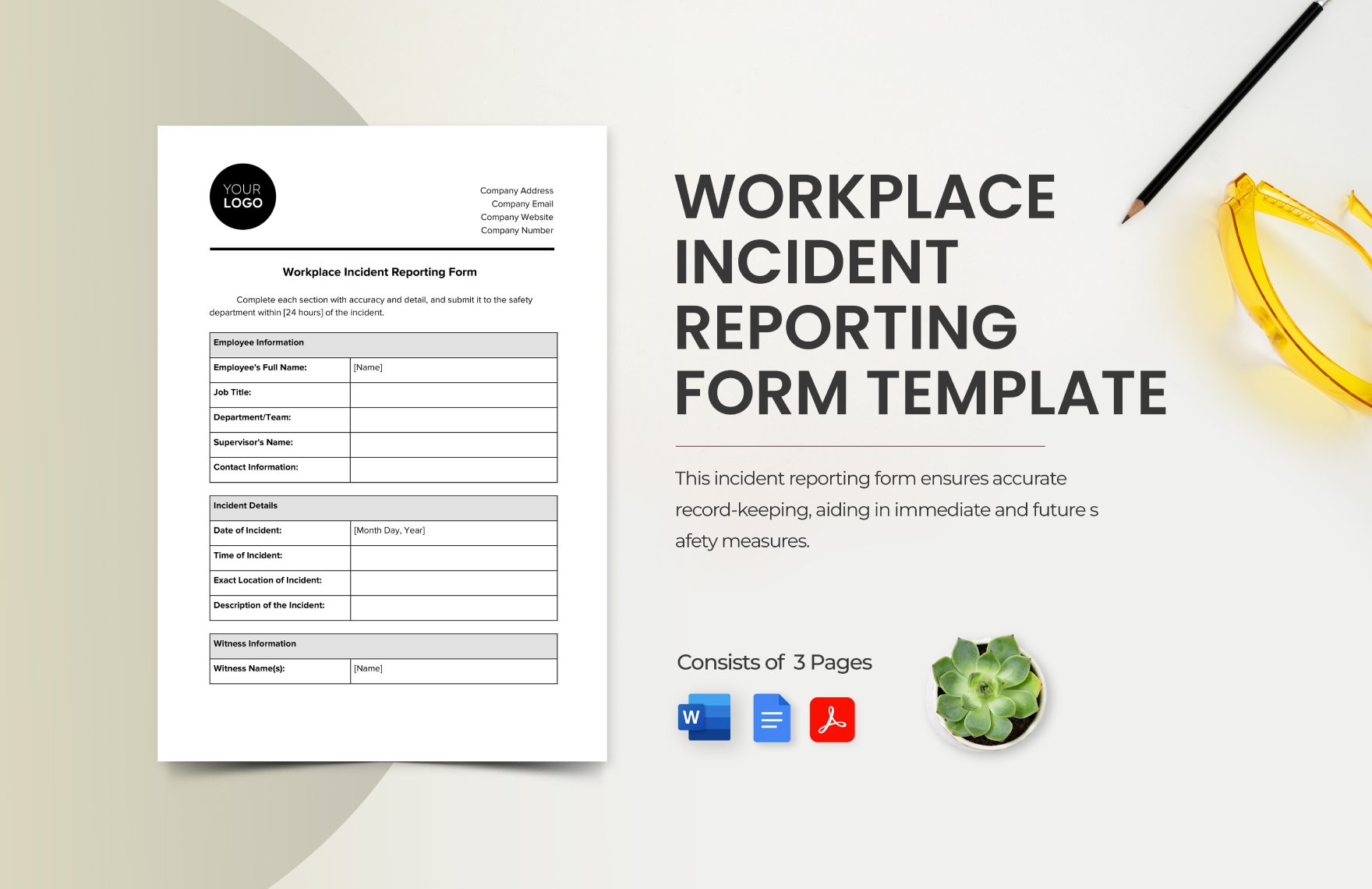 Workplace Incident Reporting Form Template in Word, Google Docs, PDF