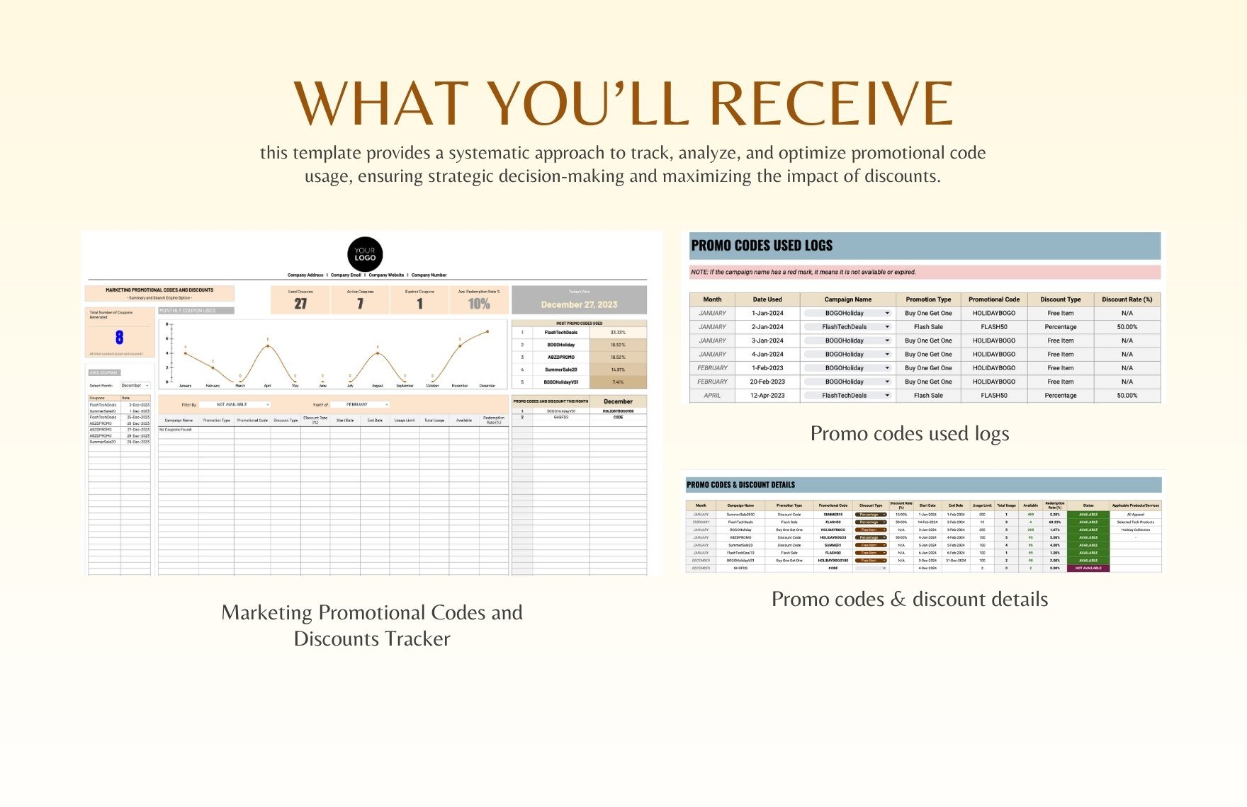 Marketing Promotional Codes and Discounts Tracker Template
