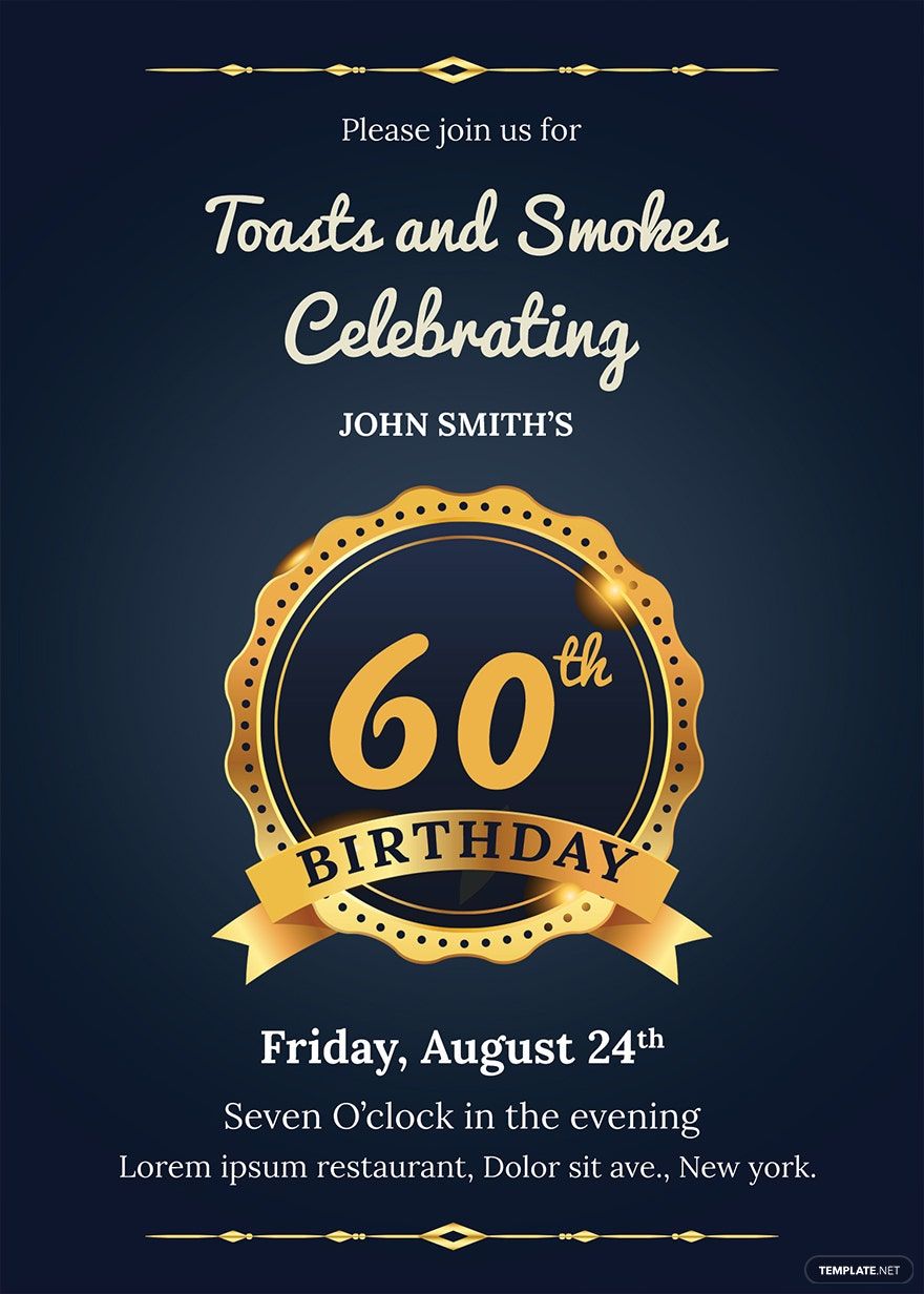 60th Birthday Invitation Template in Word, Illustrator, PSD, Apple Pages, Publisher, Outlook