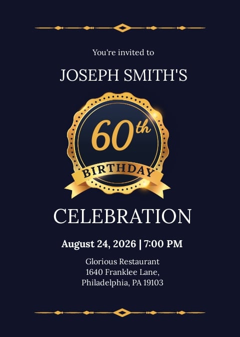 60th Birthday Invitation Template in Illustrator, Word, Outlook, Apple