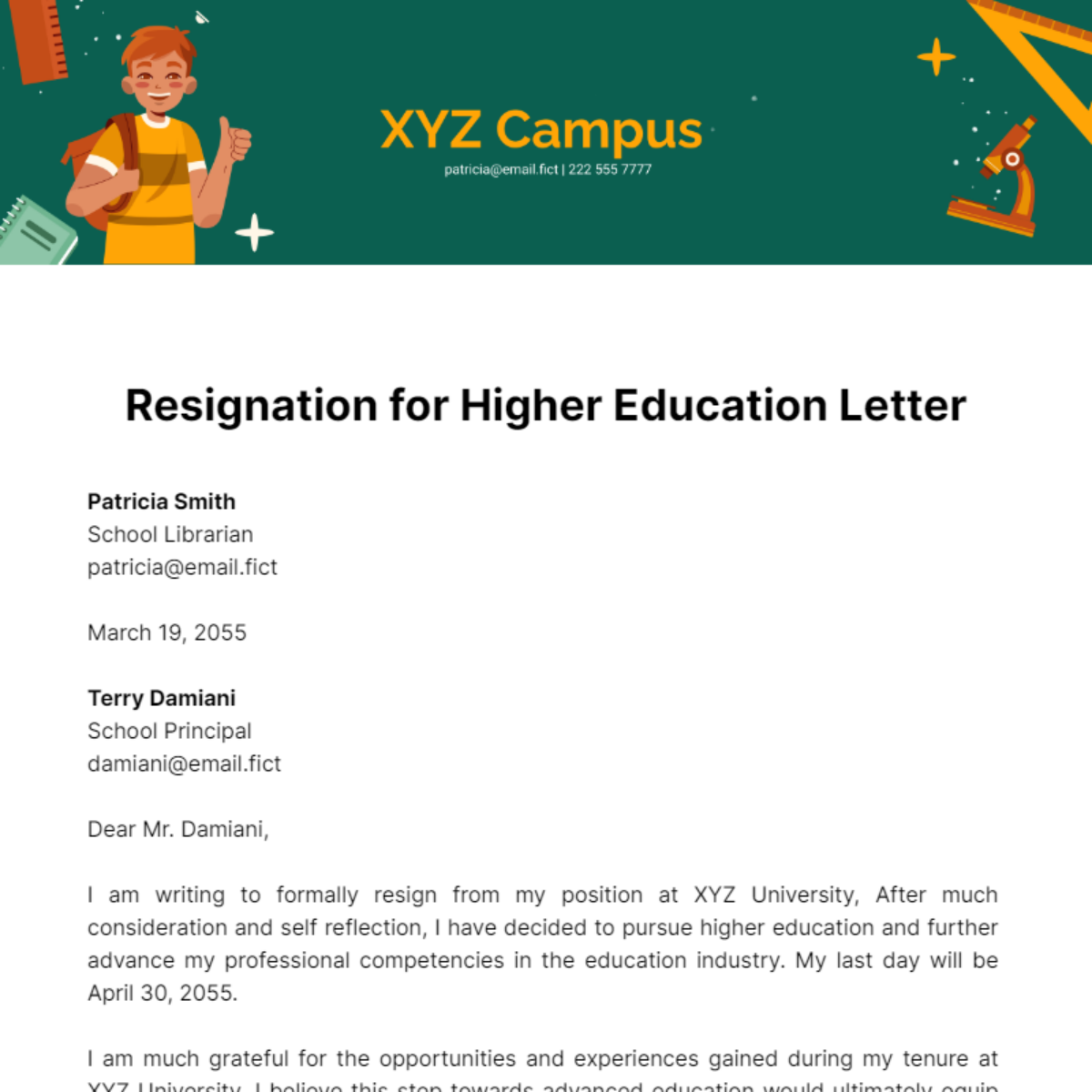 Resignation for Higher Education Letter Template