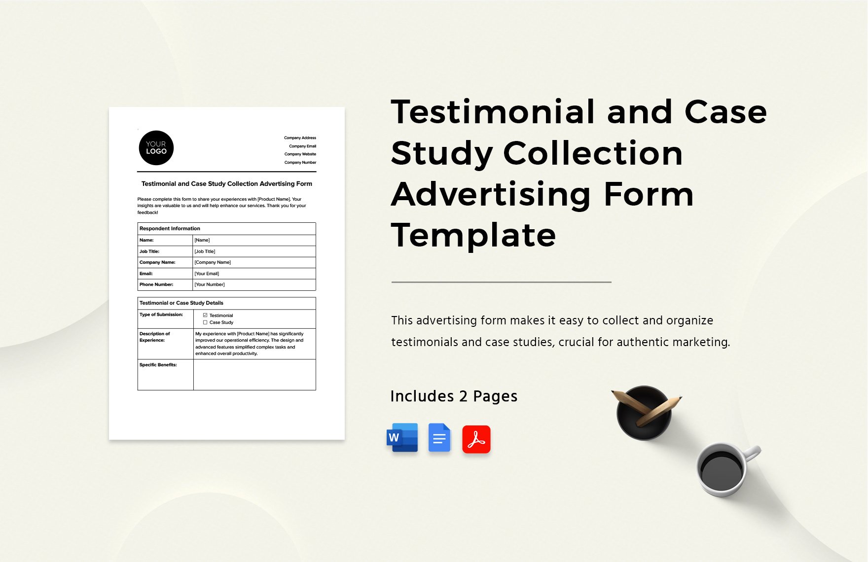 Testimonial and Case Study Collection Advertising Form Template in Word, Google Docs, PDF