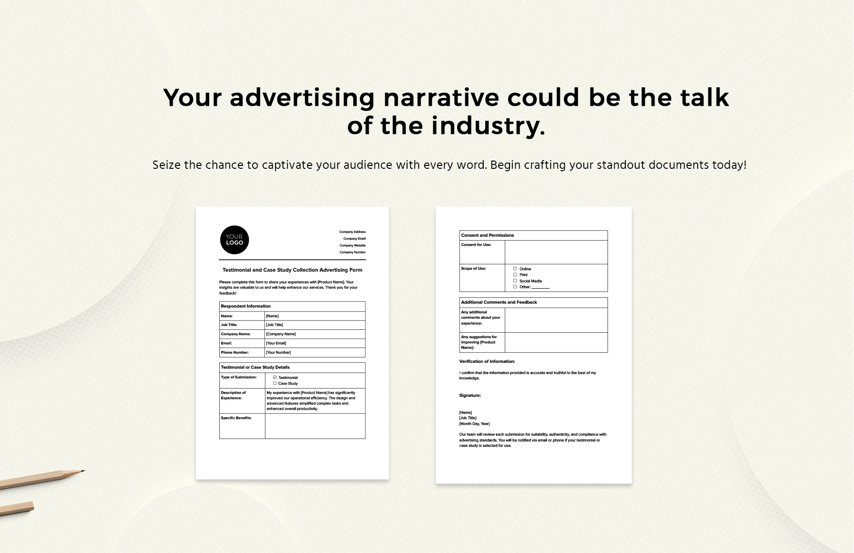 Testimonial and Case Study Collection Advertising Form Template