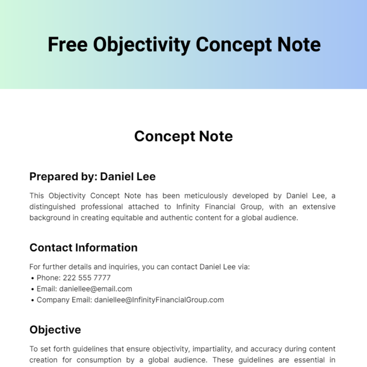 Free Objectivity Concept Note Template