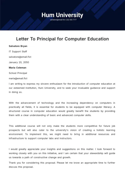 Free Letter to Principal for Computer Education Template to Edit Online