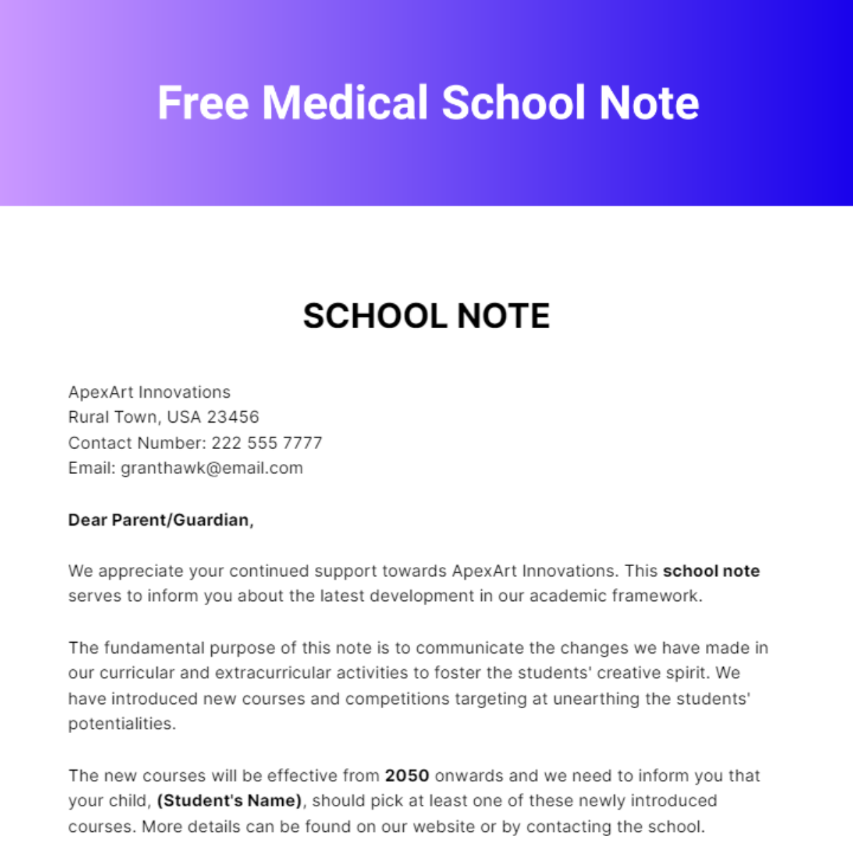 Medical School Note Template