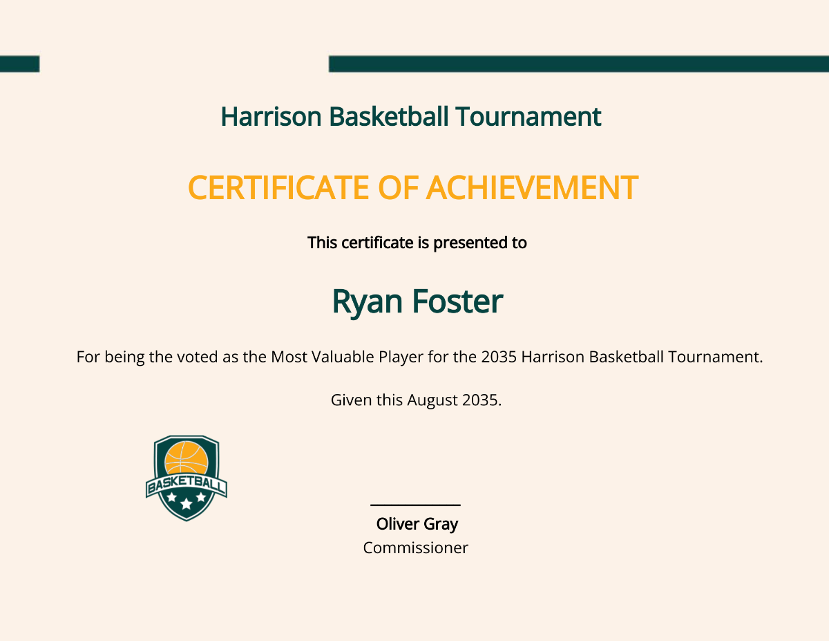Basketball Certificate Of Achievement Template