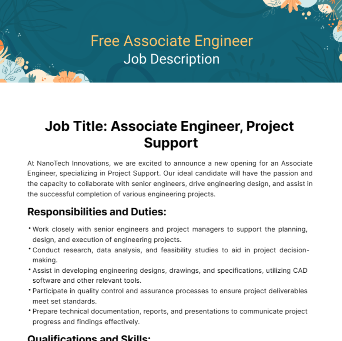 Associate Engineer Job Description Template - Edit Online & Download