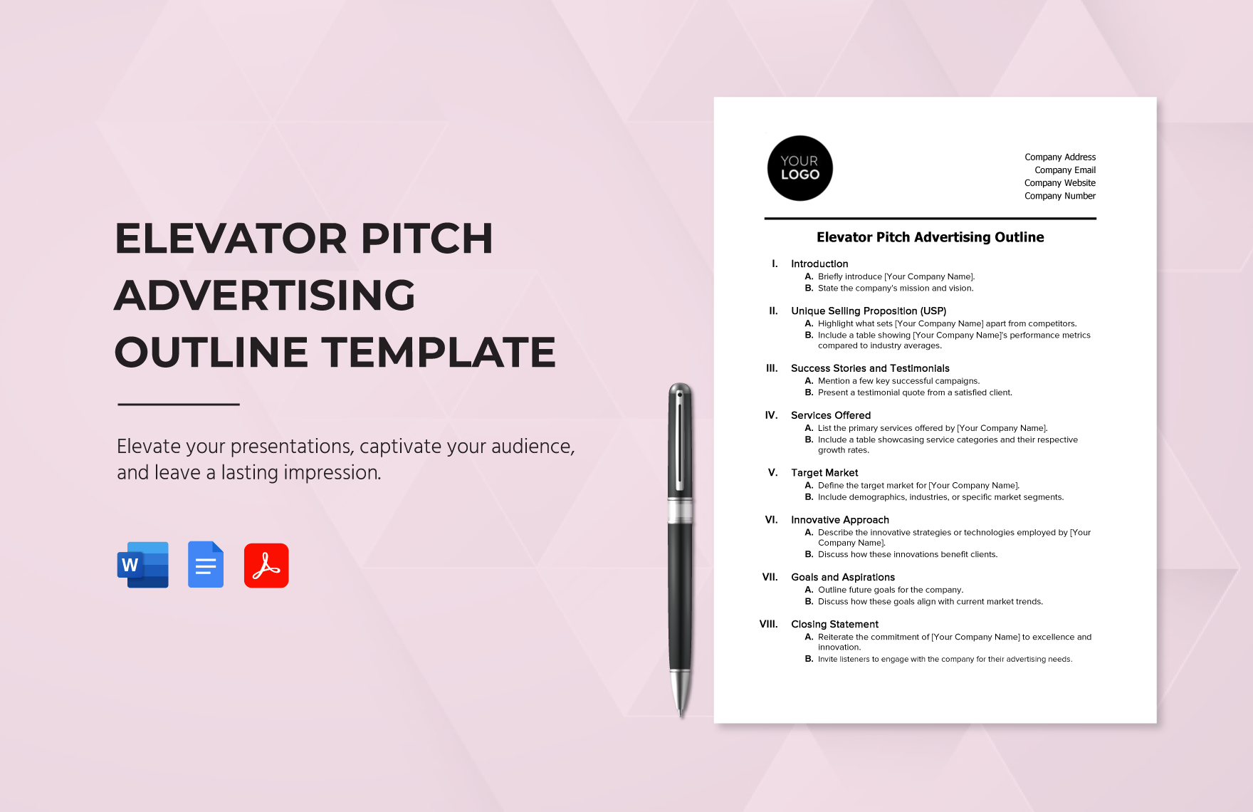 Elevator Pitch Advertising Outline Template