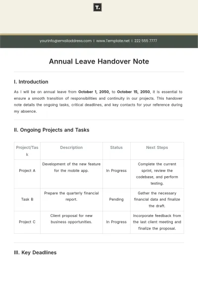 Free Annual Leave Handover Note Template to Edit Online